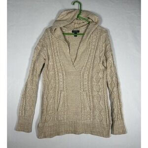 LRL Lauren‎ Ralph Lauren Hooded Sweater Women's Medium Oatmeal Beige Cable Knit